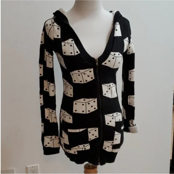 Betsey Johnson "Roll the Dice" zip up sweater hoody hoodie tunic dress c… - Picture 3 of 10